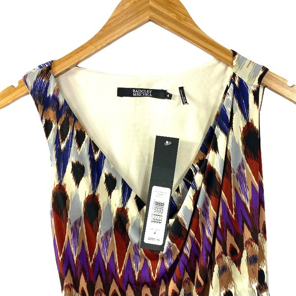 NWOT Badgley Mischka Printed Asymmetrical Sheath Dress - Picture 3 of 4